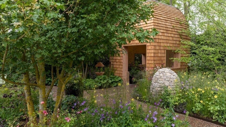 Horatios Garden. Designed by Charlotte Harris and Hugo Bugg. Sponsored by Horatio's Garden and Project Giving Back. Show Garden. RHS Chelsea Flower Show 2023.
