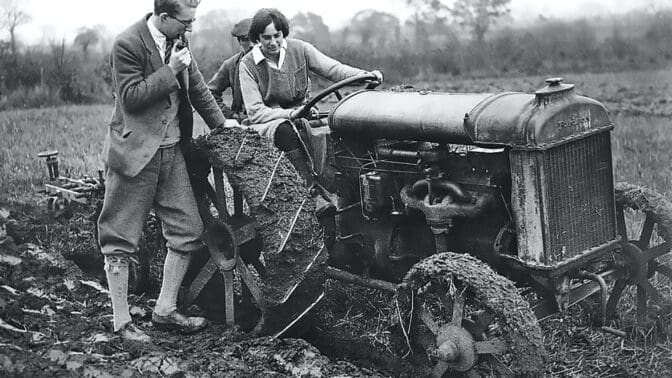 Lady Eve Balfour on tractor circa 1925