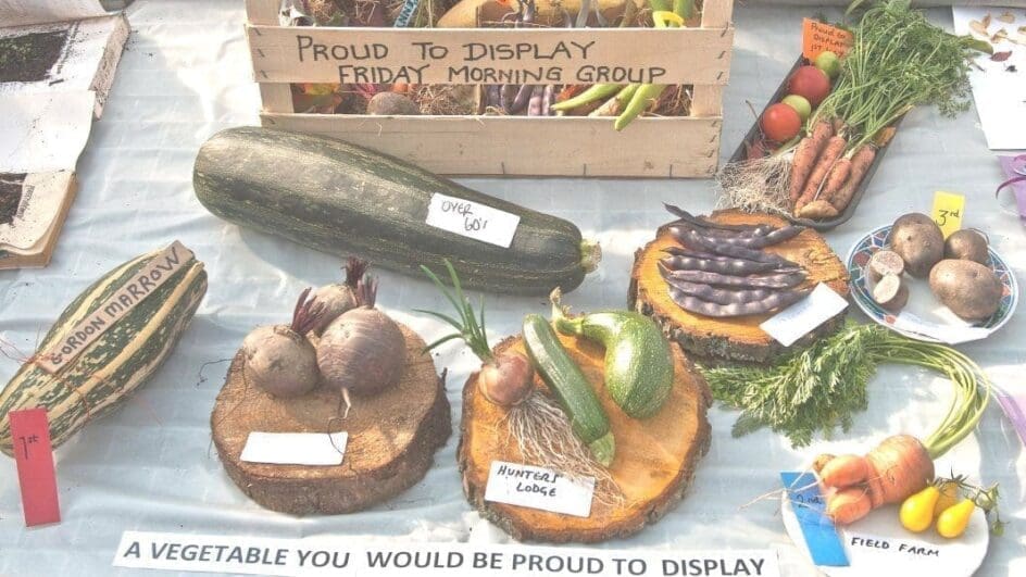 Herefordshire Growing Point Charity's display of autumn vegetables grown by the charities recipients