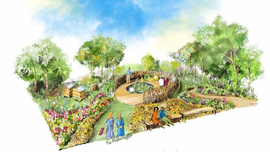 Design of the RHS Britain in Bloom 60th Anniversary: Gardening for People and Planet fro RHS Hampton Court Palace Garden Festival