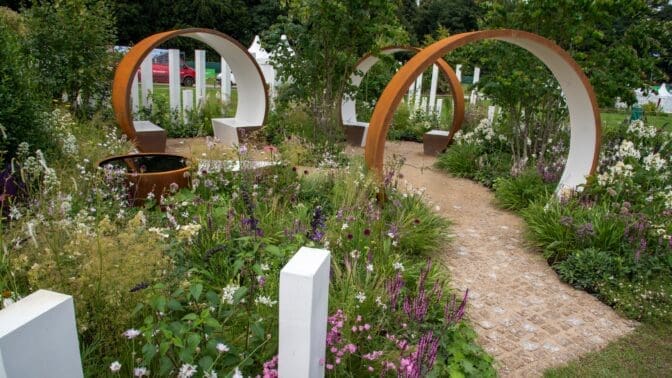 The Safe Space Garden. Designed by Chris Reynolds. In support of Victim Support. Career Changer. RHS Flower Show Tatton Park 2024. Stand no 125.