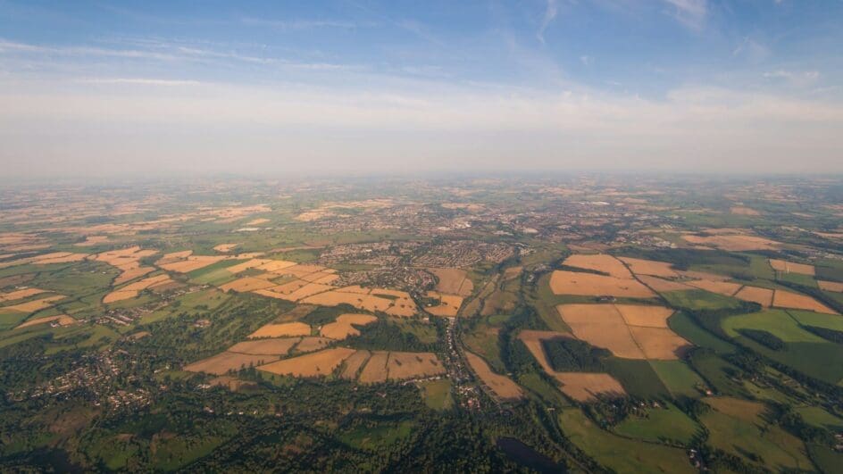 aerial photo of brown and green fields