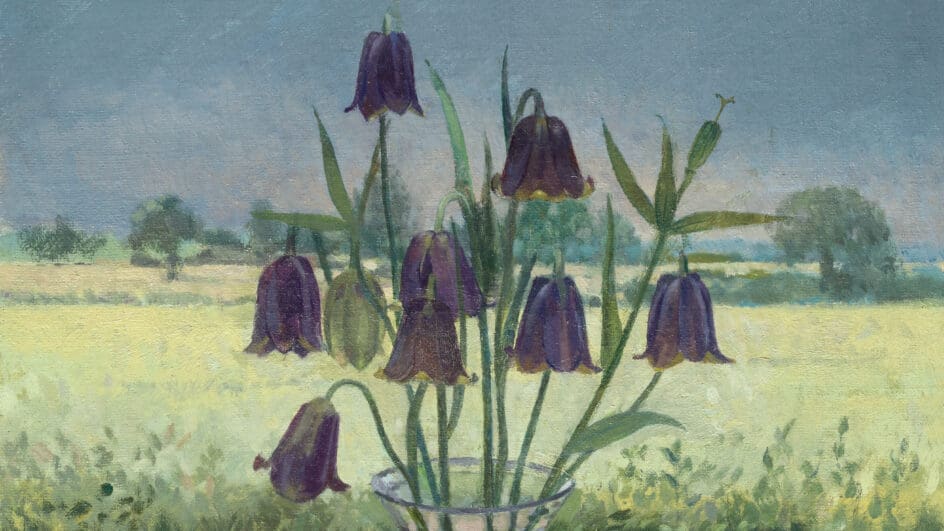 John Morley artist painting of fritillaries in the style of Cedric Morris