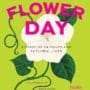 Front cover of the new book entitled Flower Day, featuring a drawing of large white flower