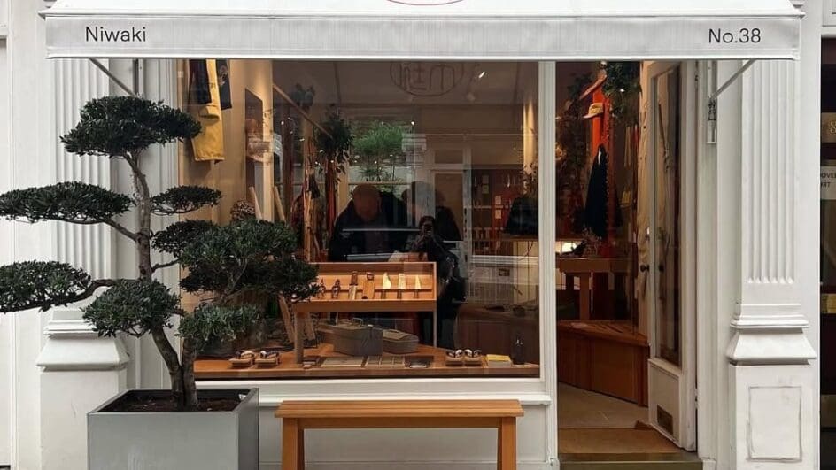 Shop window of the Japanese Gardening store, Niwaki in London on Chiltern Street