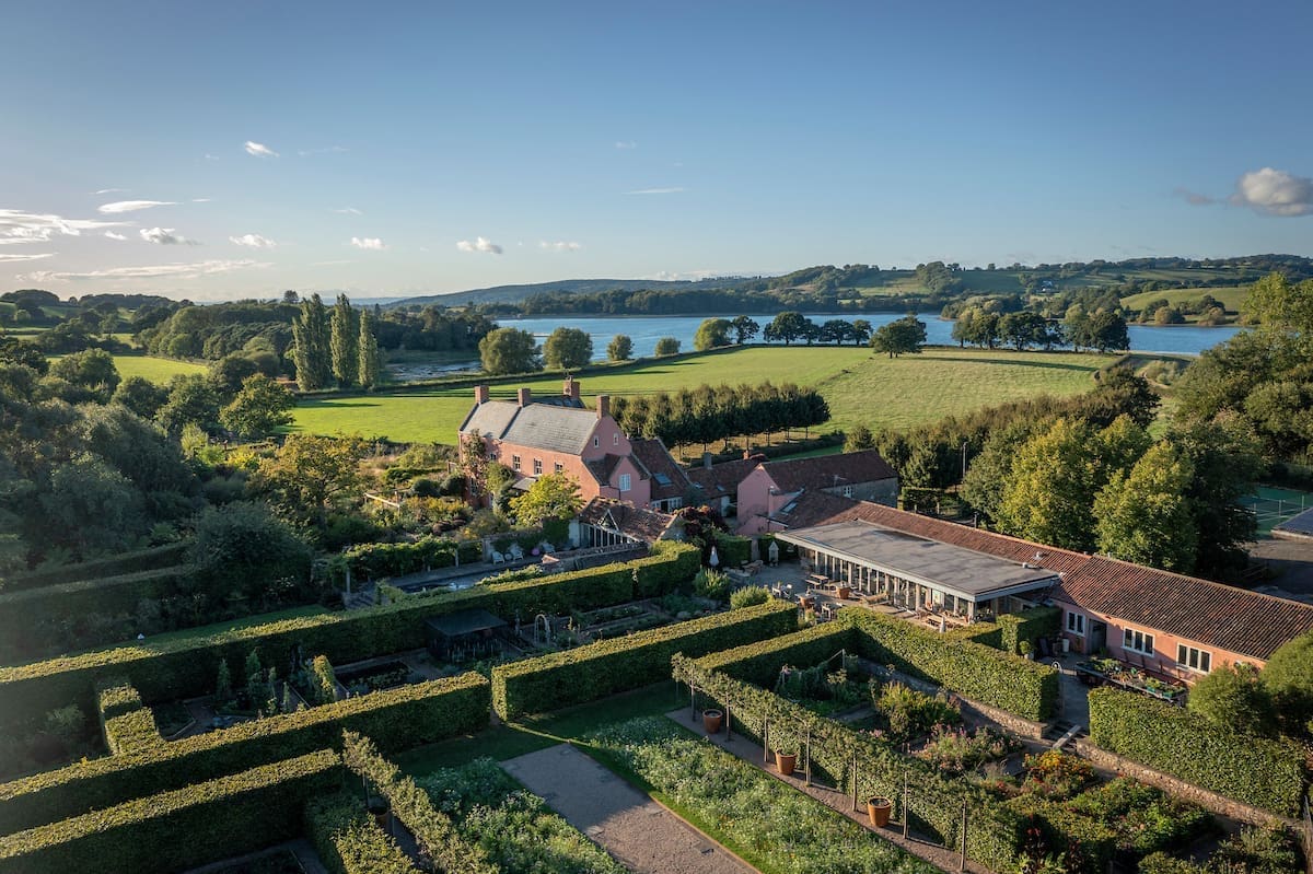 Aerial view of Yeo Valley farm and garden