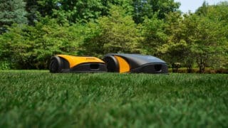 Stiga autonomous robot mowers on the lawn for promotional shoot