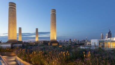 View over the Battersea Roof Gardens in London designed by Foster + Partners
