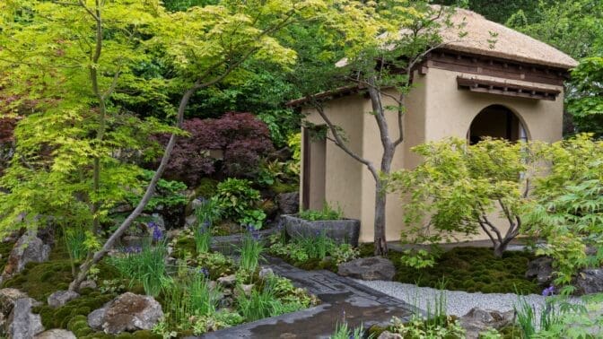 Cha No Niwa Japanese Tea Garden. Designed by Kazuyuki Ishihara. Show Garden. RHS Chelsea Flower Show 2025.