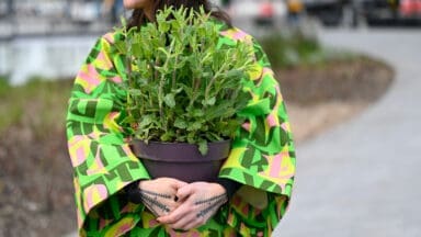 Designers Irregular Sleep Pattern showcase their collaboration with V&A Dundee at the museums’s first planting refresh in six years. Their specially designed gardening clothing is on sale now in and online in V&A Dundee’s shop, ahead of the upcoming ‘Garden Futures: Designing With Nature’ exhibition which opens on 17th May 2025.