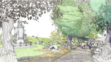 Artist impression of Canterbury's new Story gardens city enhancement project