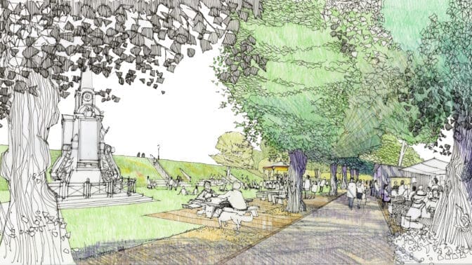 Artist impression of Canterbury's new Story gardens city enhancement project