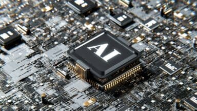 Computer chip with AI written on it