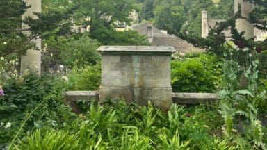 Empty plinth at Iford Manor Plinth after the She-Wolf statue was stolen in July.