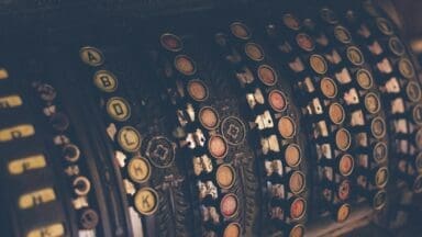 Detailed close-up of antique cash register