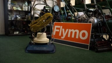 UK's oldest flymo lawnmower on display at the lawn mower museum