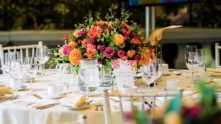 Flowers on a table set for a ball