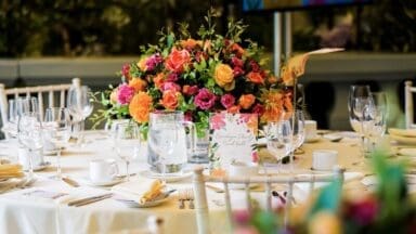 Flowers on a table set for a ball
