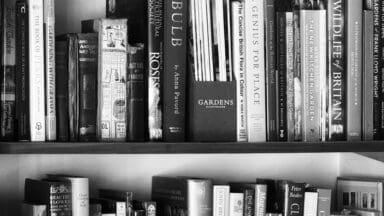 Gardening books in a bookshelf