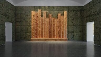Giuseppe Penone, Alberi libro (Book Trees), 2017 and Respirare l’ombra (To Breathe the Shadow), 2000, installation view, Serpentine South.