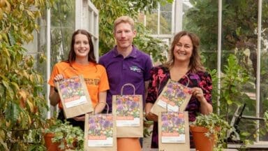 Dobbies_ Senior Plant Buyer, Claire Bishop, is pictured with Ian Clark from Taylor_s Bulbs and Catherine Crawford, Relationship Fundraiser at Alzheimer_s Research UK (_ Dobbies)